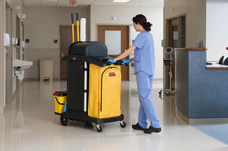Rubbermaid Commercial healthcare cleaning cart with quiet casters