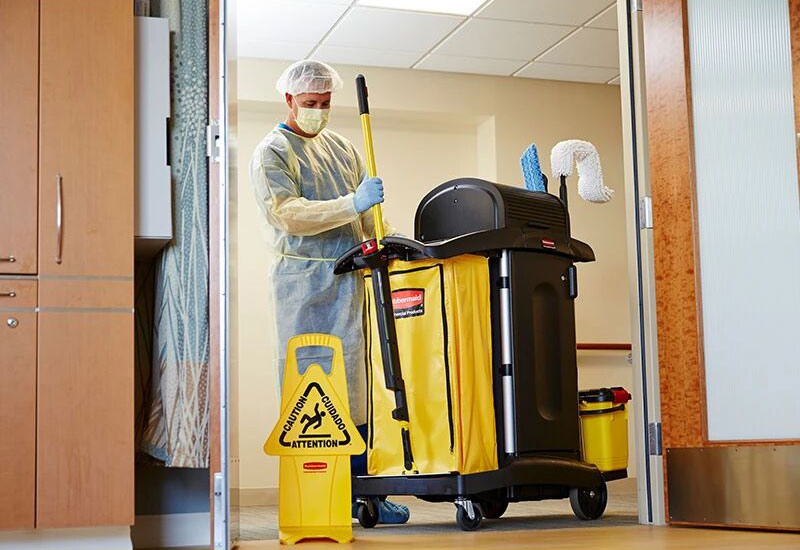 Rubbermaid Commercial healthcare cleaning cart with quiet casters
