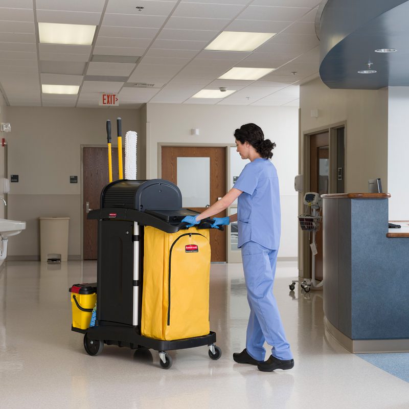 Rubbermaid High-Security Janitorial Cleaning Cart – Max Efficiency Solution with Large Storage & Quiet Casters