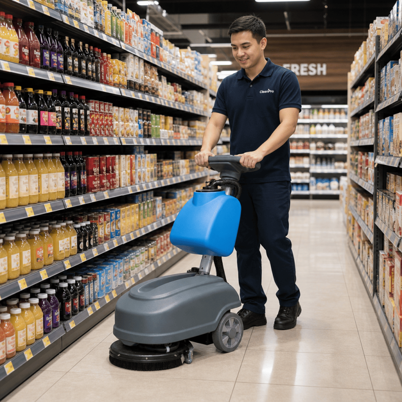 KH-XS15D Walk-Behind Floor Scrubber | 400W Brush, 360W Suction, ECO Mode & 1.5–2h Runtime for Small Spaces